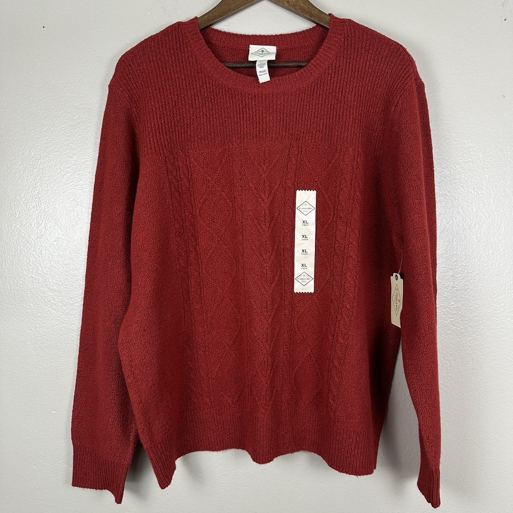 St John's Bay Men's XL Red Cable Knit Sweater Retro Classic NEW